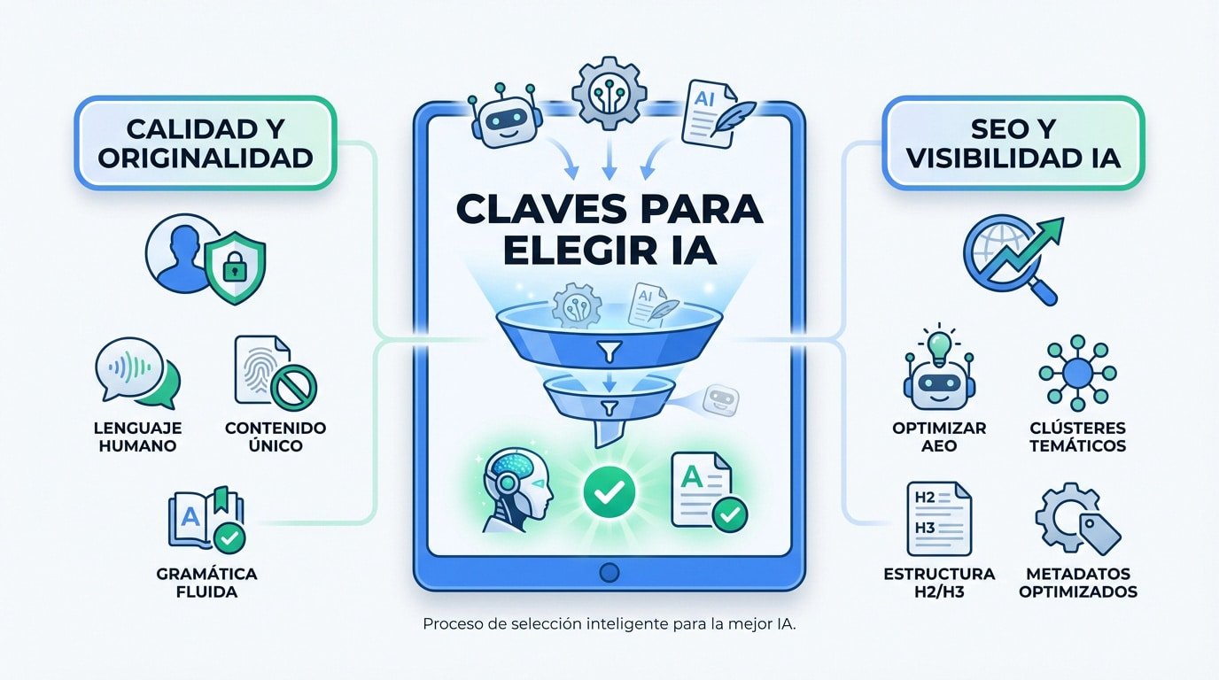 Infografía con claves para elegir la mejor herramienta de redacción IA