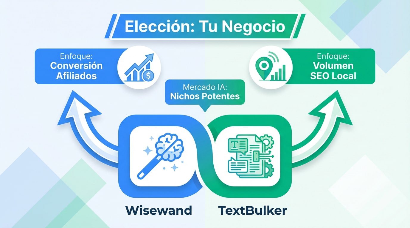 Comparativa visual entre las interfaces de Wisewand y TextBulker para elegir software SEO
