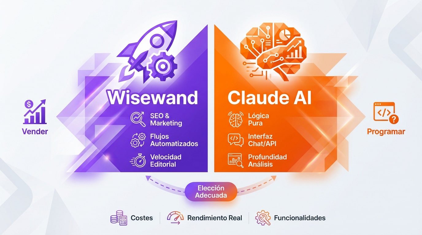 Comparativa visual entre las interfaces de Wisewand y Claude AI para redacción SEO
